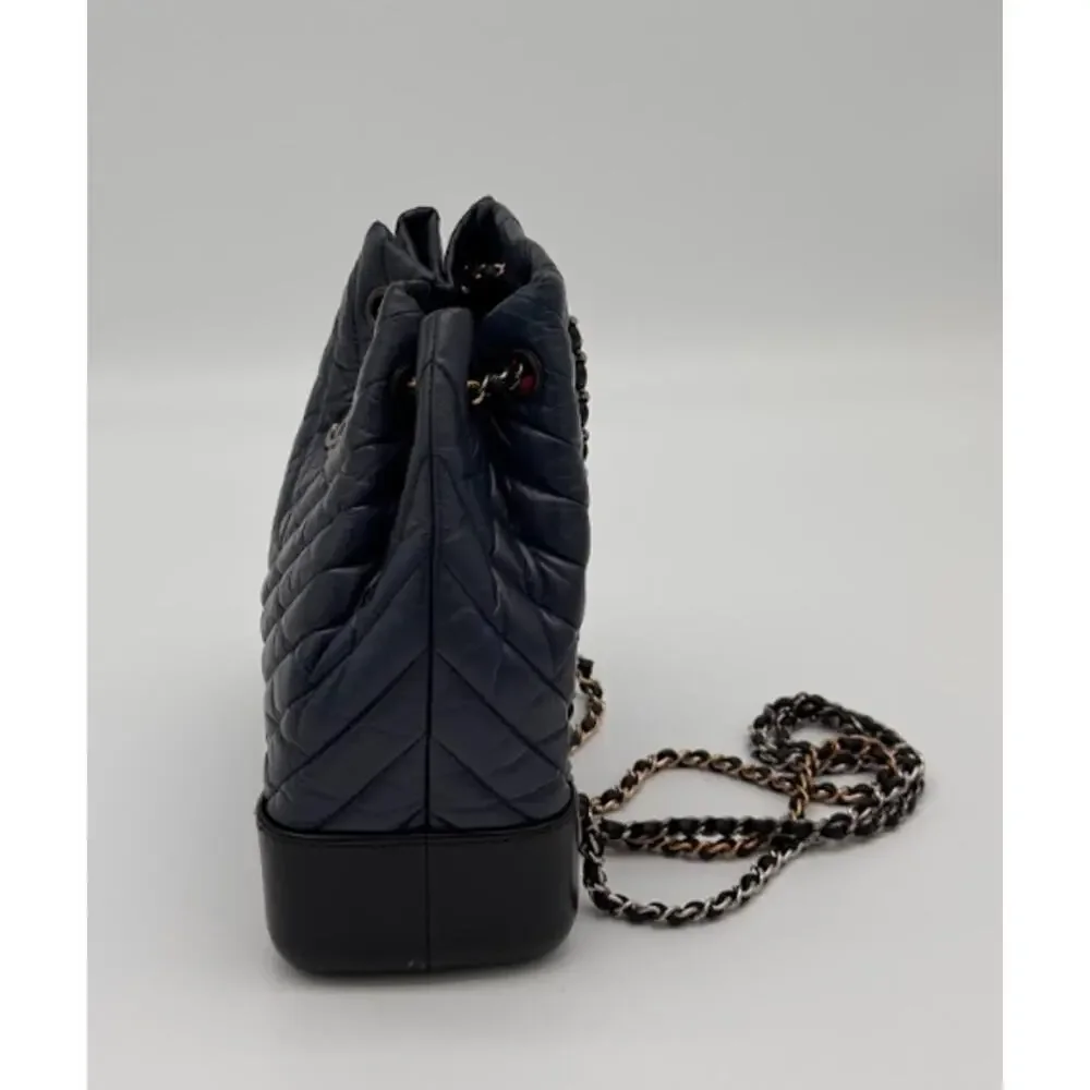 Chanel Gabrielle Backpack Navy Aged Calfskin Mixed Metal Chain 2019